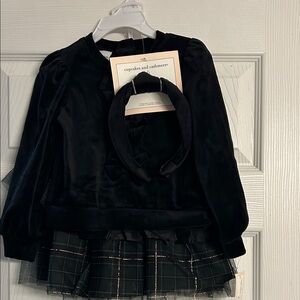 Cupcakes & Cashmere Black sweater with Embroidered Headband and skirt 3T NWT